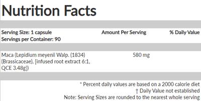 MacaPro SX Nutrition Facts
