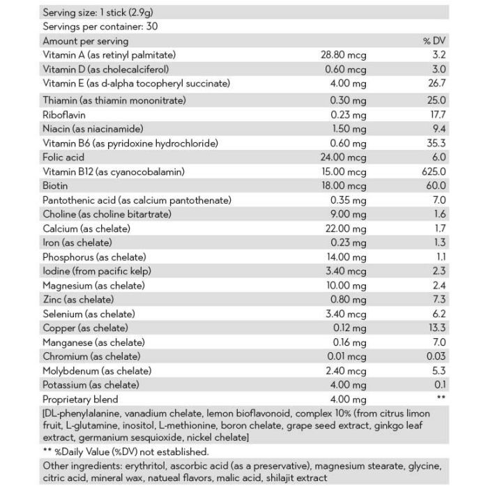 EMPowerplus Ultimate Sticks Ingredients