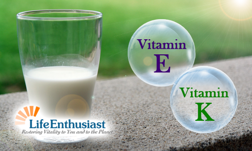blog, Vitamin E and Vitamin K in bubbles with glass of milk