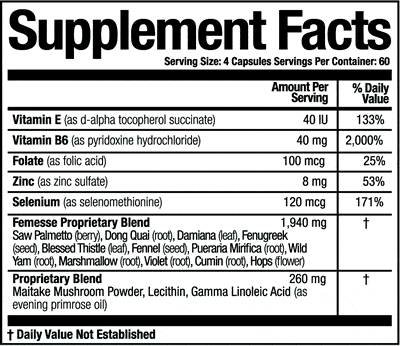 Arthur Andrew Medical Femesse Supplement Facts