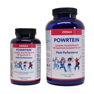 Exsula Superfoods Powrtein bottles in 160 and 450 grams