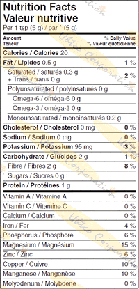 UHTCO Corporation, Raw Criollo Cacao Powder Nutrition Facts