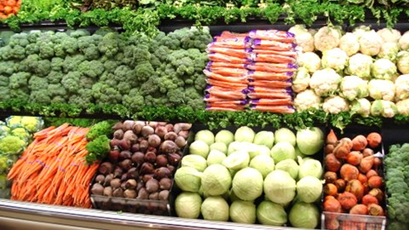 rows of vegetables in store