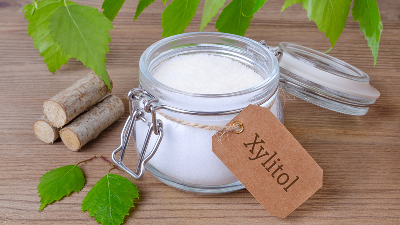 white jar with tag Xylitol