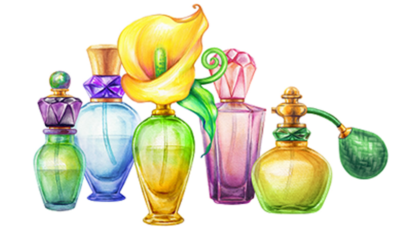 assorted colors of fancy glass perfume bottles