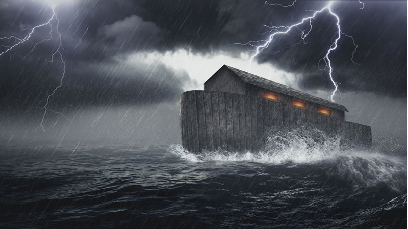 Noah's Ark in storm with lightening