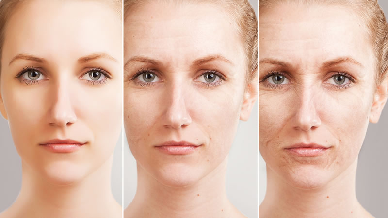 3 images of same woman showing aging process
