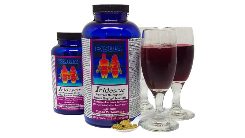 Exsula Superfoods, Iridesca both sizes with glasses