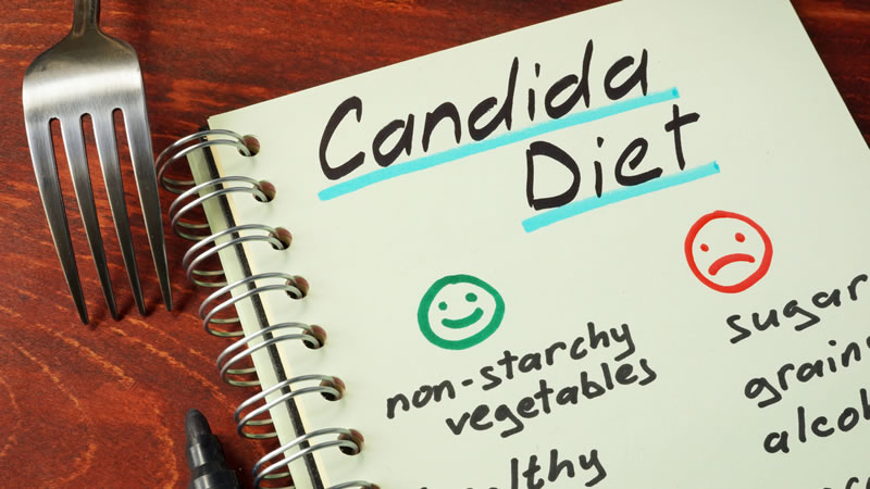 notebook saying Candida Diet