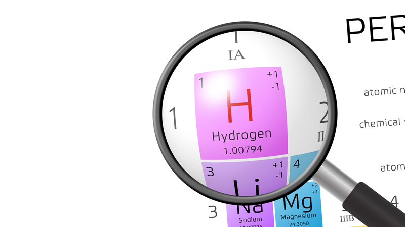 Hydrogen symbol through a magnifier