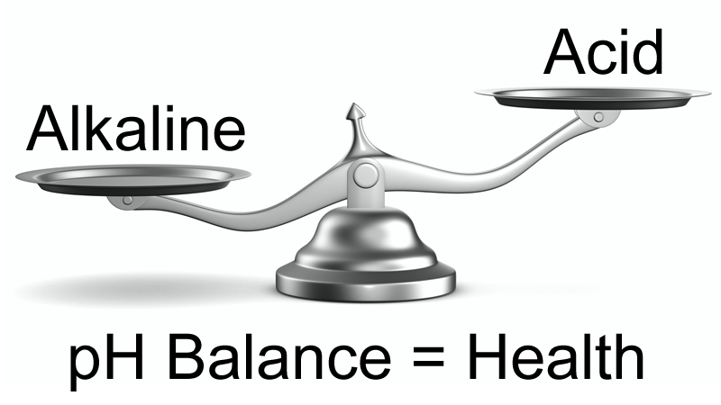 weigh scale showing pH Balance = Health, between Alkaline and Acid