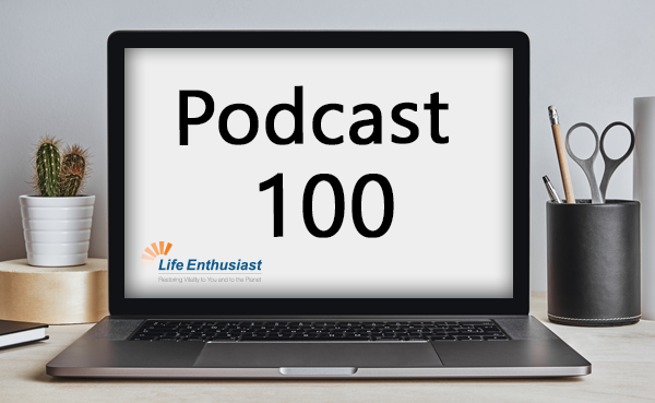 Computer laptop screen showing Podcast 100